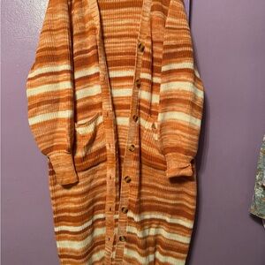 Eloquii Orange and Cream Striped Sweater/dress with tie belt